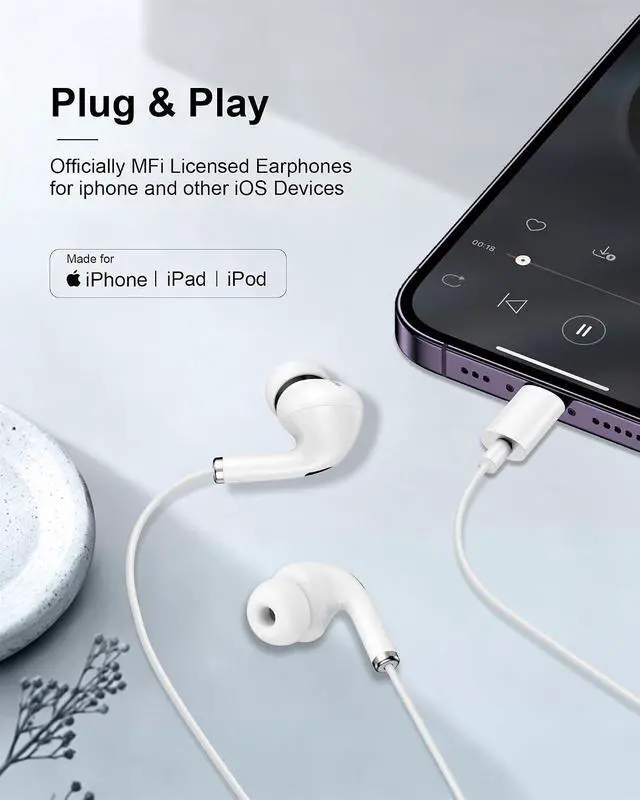 Alt view image 4 of 7 - Wired Lightning Ear Buds for iPhone 14 13 Pods Headphones Earphones | i Phone 14+ 14Pro 13 12 11 Pro Max Plus Lightening Connector Ear phones with Microphone Lighting Air Pods Airpods