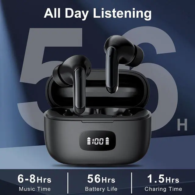Alt view image 3 of 7 - Earbuds Wireless Earbuds 2026 Bluetooth 5.3 Headphones 56Hrs Hi-Fi Stereo Deep Bass Earphones with 4 ENC Noise Cancelling Headphones Mics IPX7 Waterproof Ear Buds for iPhone Android Phones Laptop