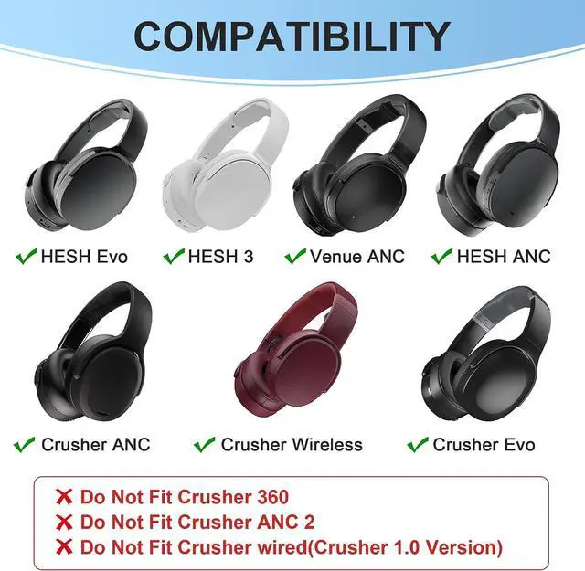 Alt view image 5 of 5 - Replacement Earpads for Skullcandy Crusher evo - Replacement Pads for Crusher ANC/Hesh 3 Headphones (Cooling Gel Black)