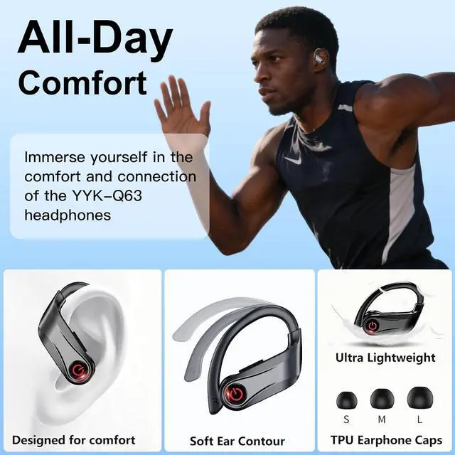 Alt view image 3 of 7 - 2026 Wireless Headphones 120Hrs Bluetooth 6.1 Earbuds Sports Earhooks with Fast Charging Case Dual LED Display Earphones ENC Mic with Easy Button IPX7 Waterproof Earbud for Gym/Running/Workout