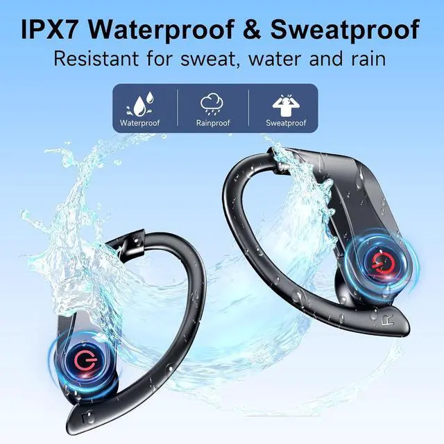 Alt view image 6 of 7 - 2026 Wireless Headphones 120Hrs Bluetooth 6.1 Earbuds Sports Earhooks with Fast Charging Case Dual LED Display Earphones ENC Mic with Easy Button IPX7 Waterproof Earbud for Gym/Running/Workout