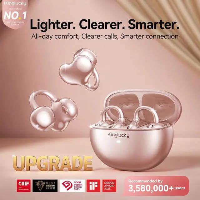 Alt view image 2 of 7 - Upgraded Clip-On Earbuds Bluetooth 6.0 Wireless Headphones Open Ear Buds Comfortable Fit & Crystal-Clear Sound 40H Playtime for Women & Kids Ideal for Small Ears Sports Glasses Rose Gold