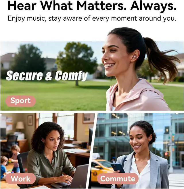 Alt view image 4 of 7 - Upgraded Clip-On Earbuds Bluetooth 6.0 Wireless Headphones Open Ear Buds Comfortable Fit & Crystal-Clear Sound 40H Playtime for Women & Kids Ideal for Small Ears Sports Glasses Rose Gold