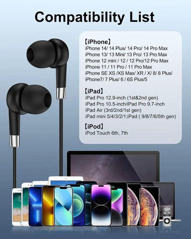 Alt view image 7 of 7 - Lightning Headphones for iPhone Mfi Certified Wired Ear Buds in-Ear | for iPhone 14 Pro Max/14Pro/14Plus/14/13Pro/13 Mini/12/11/SE3/XS/XR/X/8Plus/7 Noise Cancelling Corded Earphones for Ear Pods