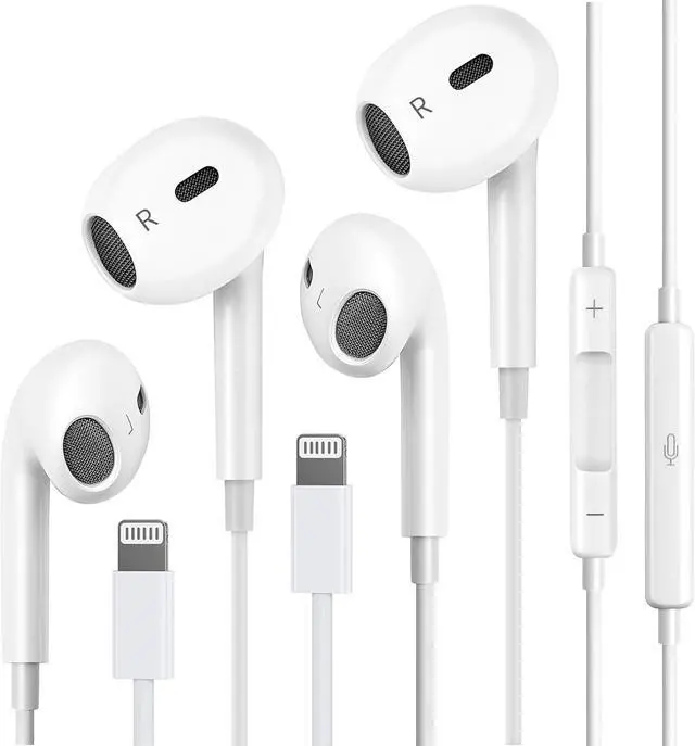 Main image of Lightning Headphones for iPhone Earbuds Wired with Microphone & Volume Control HiFi Stereo Nosie Reduction Earphones for iPhone 14 13 Plus 12 11 Pro Max/XR XS X - 2Packs