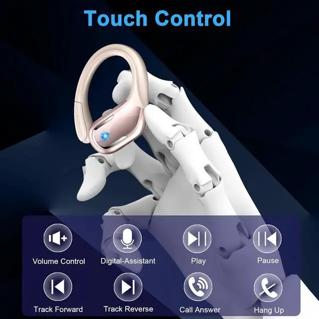 Alt view image 7 of 7 - Wireless Earbud 75H Bluetooth 5.4 Headphones Sport IP7 Waterproof Running Wireless Earphones with ENC Noise Canceling Mic 3D Bass Over Ear bud with Earhooks for Android iOS Workout Gym Rosegold