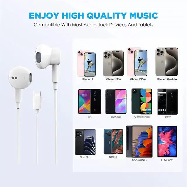 Alt view image 6 of 7 - 2 Packs USB C Headphones Earbuds Wired for iPhone17/16/15 iPad Pro | Built-in Mic Noise Cancelling Volume Control Ultra Clear Call Support for iPhone 17/16/15 Series Android Galaxy Pixel