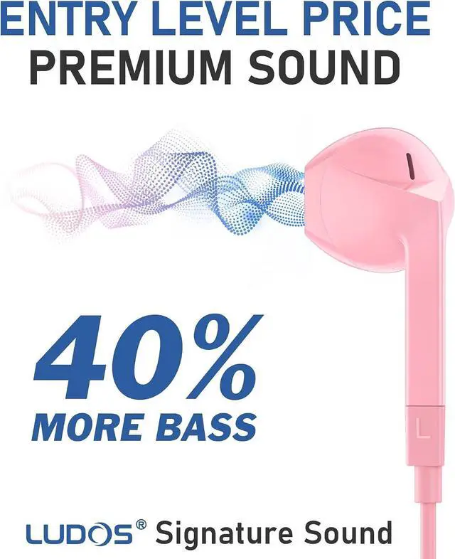 Alt view image 3 of 7 - FEROX Wired Earbuds in-Ear Headphones 5 Year Warranty Earphones with Microphone Noise Isolation Corded for 3.5mm Jack Ear Buds for iPhone Laptop Kids School Students - Pink