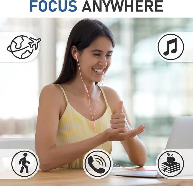 Alt view image 7 of 7 - FEROX Wired Earbuds in-Ear Headphones 5 Year Warranty Earphones with Microphone Noise Isolation Corded for 3.5mm Jack Ear Buds for iPhone Laptop Kids School Students - Pink