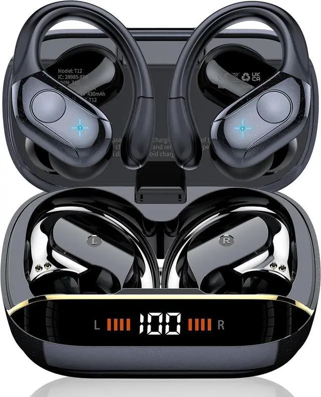 Main image of Wireless Earbuds Bluetooth 5.4 Headphones 75H Stereo Deep Bass Sports Over Ear Buds with Earhooks LED Display Bluetooth Earbuds with 4 ENC Mic IP7 Waterproof Earphone for Running