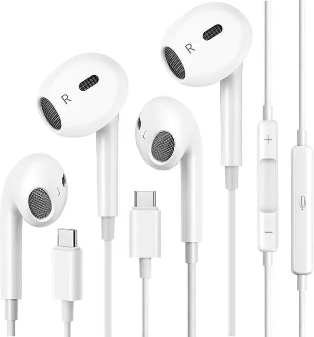 Main image of 2 Pack USB C Headphones Wired Earbuds for iPhone 17 16 15 Pro Max 16e 16 Plus & 15 Plus USBC Ear Buds in-Ear Earphones with Microphone & Volume Control Clear Stereo Sound & Noise Isolation