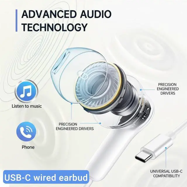 Alt view image 2 of 7 - 2 Pack USB C Headphones Wired Earbuds for iPhone 17 16 15 Pro Max 16e 16 Plus & 15 Plus USBC Ear Buds in-Ear Earphones with Microphone & Volume Control Clear Stereo Sound & Noise Isolation