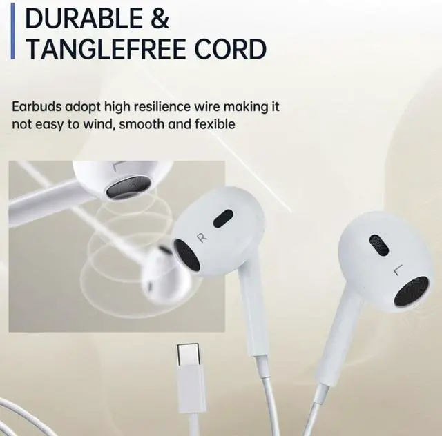Alt view image 6 of 7 - 2 Pack USB C Headphones Wired Earbuds for iPhone 17 16 15 Pro Max 16e 16 Plus & 15 Plus USBC Ear Buds in-Ear Earphones with Microphone & Volume Control Clear Stereo Sound & Noise Isolation
