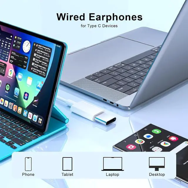 Alt view image 7 of 7 - USB C Headphones for iPhone 17/16/15 Pro Max Plus Type C Earbuds for iPad Pro Air Mini Earphones for MacBook Series for Google Pixel
