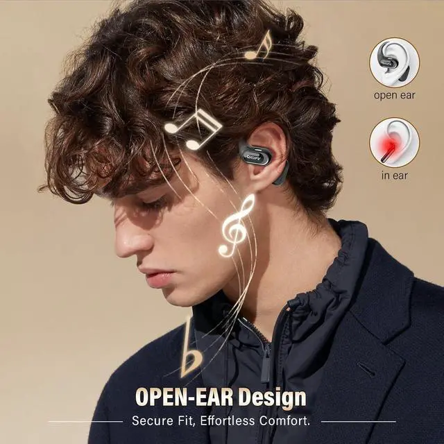 Alt view image 2 of 7 - Open Ear Headphones Bluetooth 5.4 Wireless Earbuds Black | HiFi Stereo Open Ear Buds with HD Mic 50H LED Power Display Air Conduction Earbuds AI Translation Earbuds Real Time