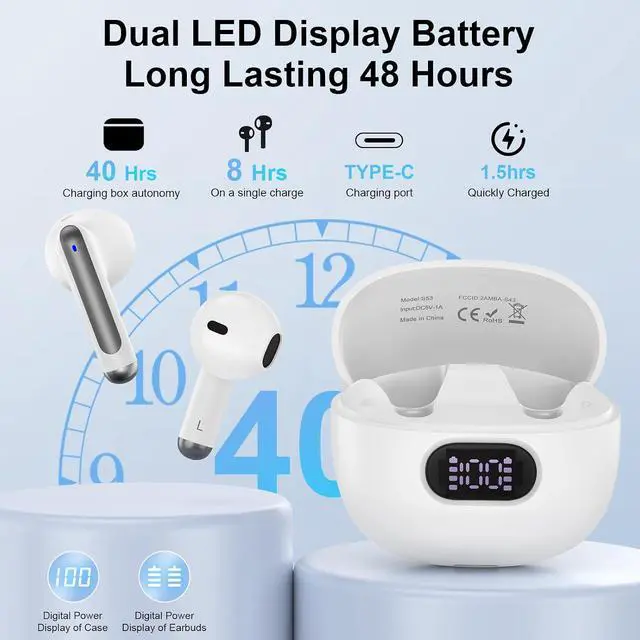 Alt view image 2 of 7 - Wireless Earbuds Bluetooth Ear Buds for iPhone 17 16 Pro Max 16e 16 Plus 16 15 Pro Max 15 V5.3 48H Wireless Headphones with LED Display Charging Case IPX7 Waterproof Earphones for A16 A36 S25