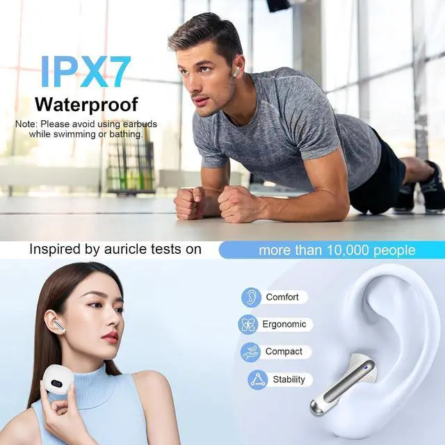 Alt view image 3 of 7 - Wireless Earbuds Bluetooth Ear Buds for iPhone 17 16 Pro Max 16e 16 Plus 16 15 Pro Max 15 V5.3 48H Wireless Headphones with LED Display Charging Case IPX7 Waterproof Earphones for A16 A36 S25