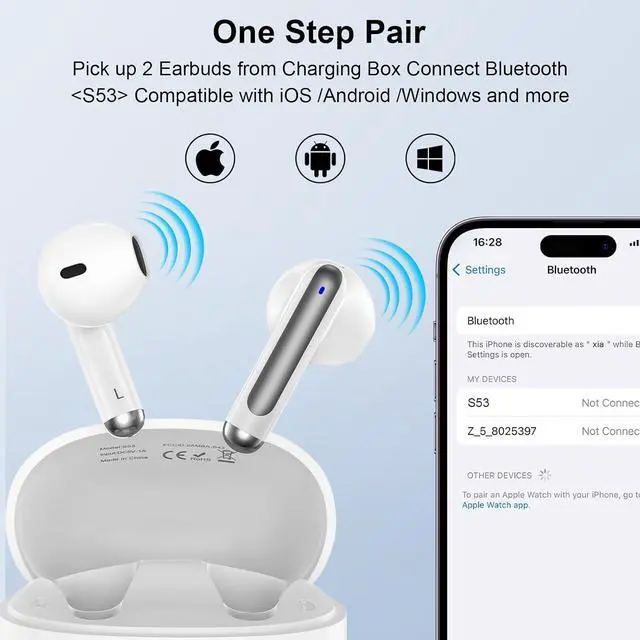 Alt view image 4 of 7 - Wireless Earbuds Bluetooth Ear Buds for iPhone 17 16 Pro Max 16e 16 Plus 16 15 Pro Max 15 V5.3 48H Wireless Headphones with LED Display Charging Case IPX7 Waterproof Earphones for A16 A36 S25