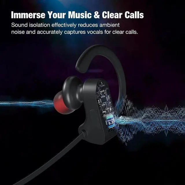 Alt view image 5 of 7 - Bluetooth Wireless Headphones 16H Playtime Earbuds with Mic Stereo in-Ear Earphones IPX7 Waterproof Sports Sound Isolation AI Music Creation Headsets for Running Gym Workout