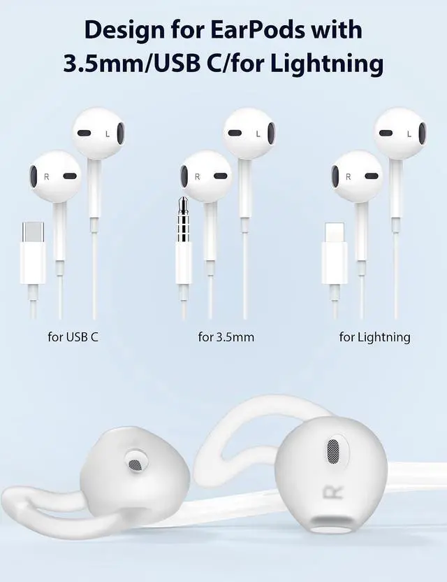 Alt view image 2 of 7 - 2 Pack Silicone Ear Tips for EarPods USB-C/3.5mm/for Lightning Anti-Slip Eartips Grips Soft Lightweight Earbuds Covers Secure Fit Sport Replacement for Running Jogging Gym Workout Milky Translucent