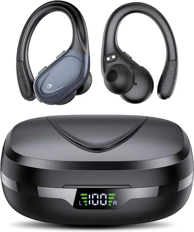 Main image of Ear buds Wireless Earbuds Bluetooth 5.3 Headphones 60hrs Playtime with Digital Display Sports Wireless Headphones with Earhook Deep Bass IPX7 Waterproof Over-Ear Earbuds for Android iOS Workout Black