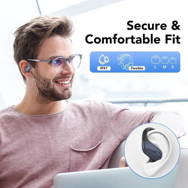 Alt view image 6 of 6 - Ear buds Wireless Earbuds Bluetooth 5.3 Headphones 60hrs Playtime with Digital Display Sports Wireless Headphones with Earhook Deep Bass IPX7 Waterproof Over-Ear Earbuds for Android iOS Workout Black