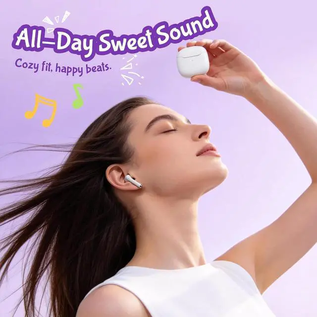 Alt view image 3 of 7 - True Wireless Earbuds Purple Bluetooth 5.3 with Microphone for Working Out Noise Canceling Blue Tooth Ear Buds Deep Bass TWS Wireless Earphones with Charging Case in Ear Headphone for iPhone Android