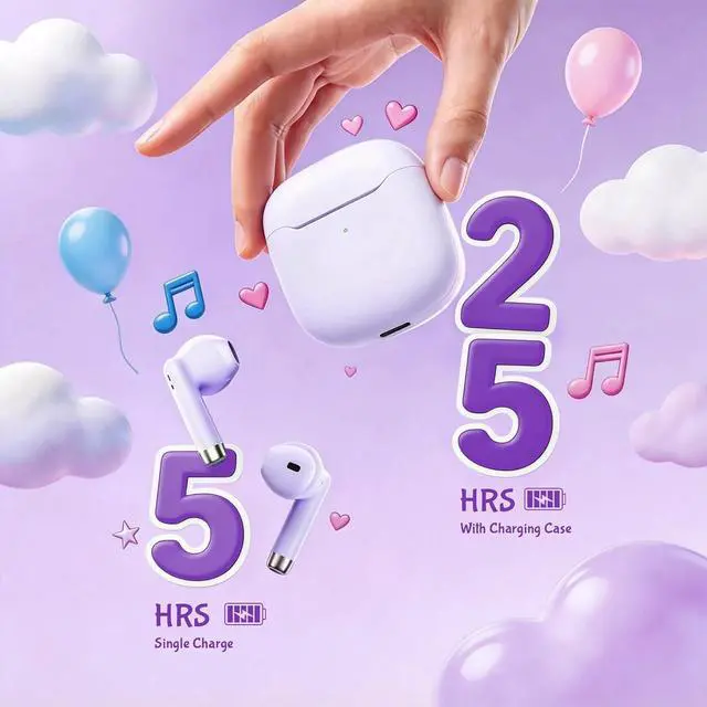 Alt view image 4 of 7 - True Wireless Earbuds Purple Bluetooth 5.3 with Microphone for Working Out Noise Canceling Blue Tooth Ear Buds Deep Bass TWS Wireless Earphones with Charging Case in Ear Headphone for iPhone Android
