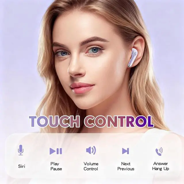 Alt view image 7 of 7 - True Wireless Earbuds Purple Bluetooth 5.3 with Microphone for Working Out Noise Canceling Blue Tooth Ear Buds Deep Bass TWS Wireless Earphones with Charging Case in Ear Headphone for iPhone Android