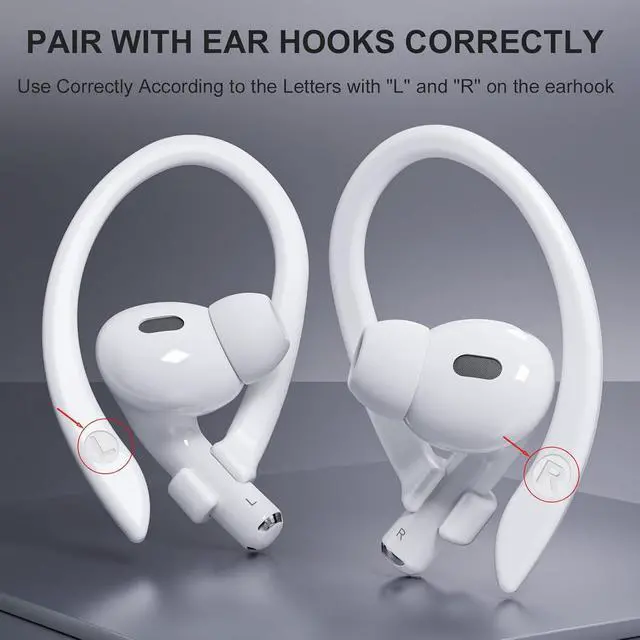 Alt view image 4 of 6 - 2 Pairs AirPods Ear Hooks for 2 Pro 4 3 2 & 1 - Upgraded Anti Slip Sports Clip Hooks - White