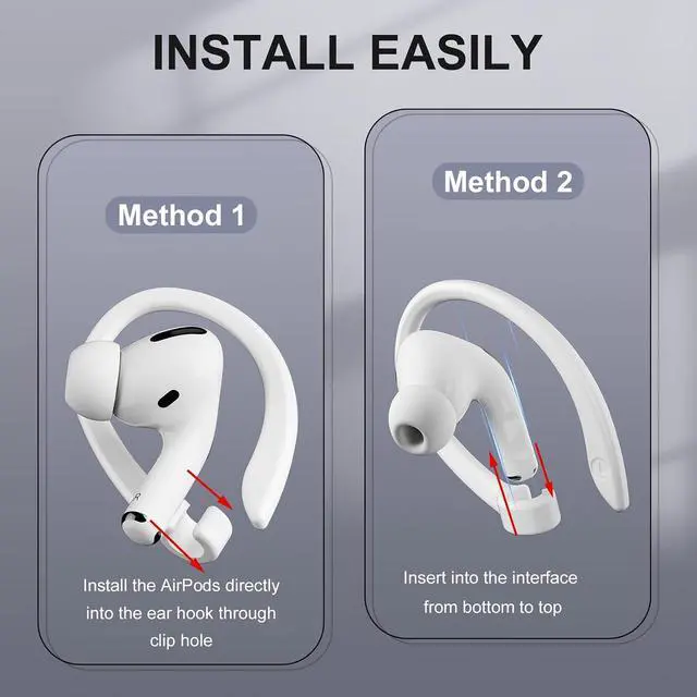 Alt view image 5 of 6 - 2 Pairs AirPods Ear Hooks for 2 Pro 4 3 2 & 1 - Upgraded Anti Slip Sports Clip Hooks - White