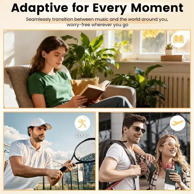 Alt view image 3 of 7 - Clip On Ear Headphones Open Ear Earbuds Wireless Bluetooth 5.4 Clip On Earbuds with LCD Touchscreen Lightweight Comfort Open Ear Headphones for Pad Tablet Laptop Android/iOS Phones (Purple)
