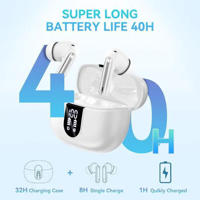 Alt view image 2 of 7 - Wireless Earbuds Bluetooth 5.3 Headphones 40Hrs Playtime Deep Bass Stereo in-Ear Earbud LED Power Display Call Noise Canceling Headphones with Mic IP7 Waterproof Earphones for iPhone Android