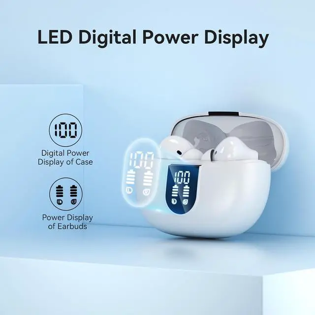 Alt view image 3 of 7 - Wireless Earbuds Bluetooth 5.3 Headphones 40Hrs Playtime Deep Bass Stereo in-Ear Earbud LED Power Display Call Noise Canceling Headphones with Mic IP7 Waterproof Earphones for iPhone Android