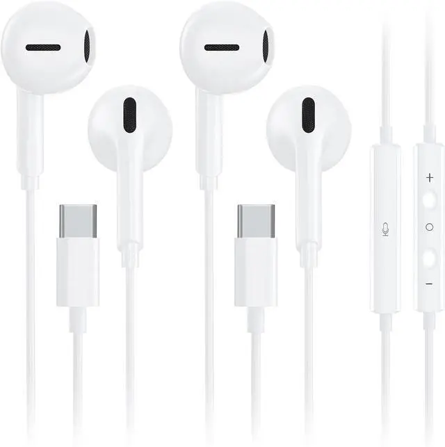 Main image of 2 Pack USB C Wired Earbuds for iPhone 17/16/15 Pro Max Plus Air iPad & USB-C Headphones for Galaxy S26/S25/S24/S23 Ultra A55 A54 Type-C Earphones with Microphone (White)