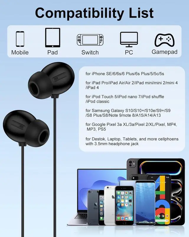 Alt view image 7 of 7 - Wired Earbuds 3.5mm Jack Headphones Wired in-Ear Earphones with Mic | Noise Cancelling Corded for 3.5mm Aux Earpods Ear Buds for iPhone/iPad/iPod/Android/Kindle/Laptop/MP3/MP4/Switch/PS5