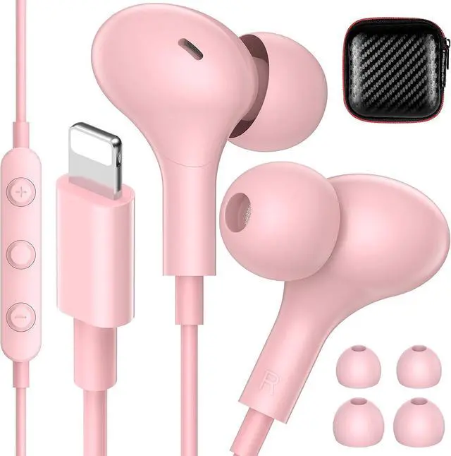 Main image of for MFi-Certified Headphones for Lightning Wired Earbuds Magnetic Ear Buds with HiFi Bass 3 Ear Tips Mic Corded Earphones for Gym Commuting for iPhone 14 Plus 13 12 11 Pro Max Pink