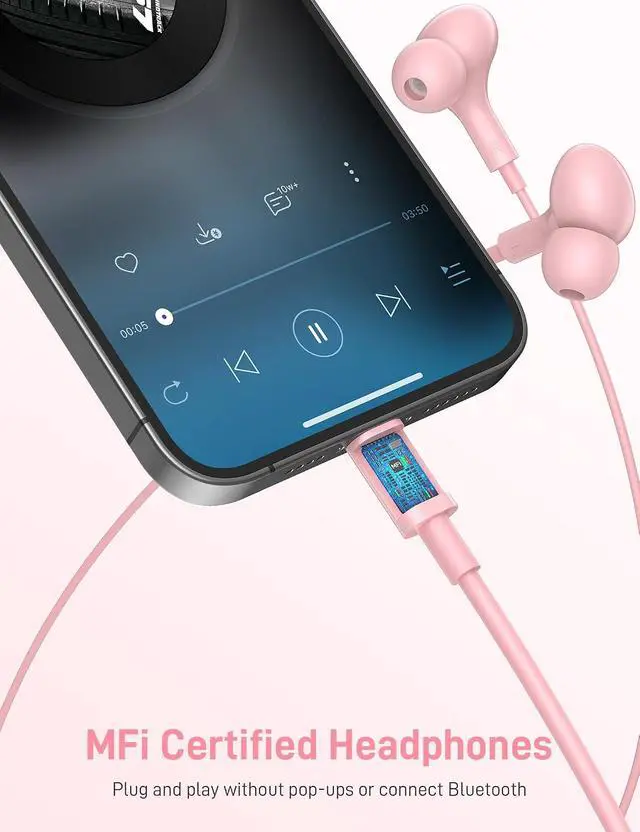 Alt view image 2 of 7 - for MFi-Certified Headphones for Lightning Wired Earbuds Magnetic Ear Buds with HiFi Bass 3 Ear Tips Mic Corded Earphones for Gym Commuting for iPhone 14 Plus 13 12 11 Pro Max Pink