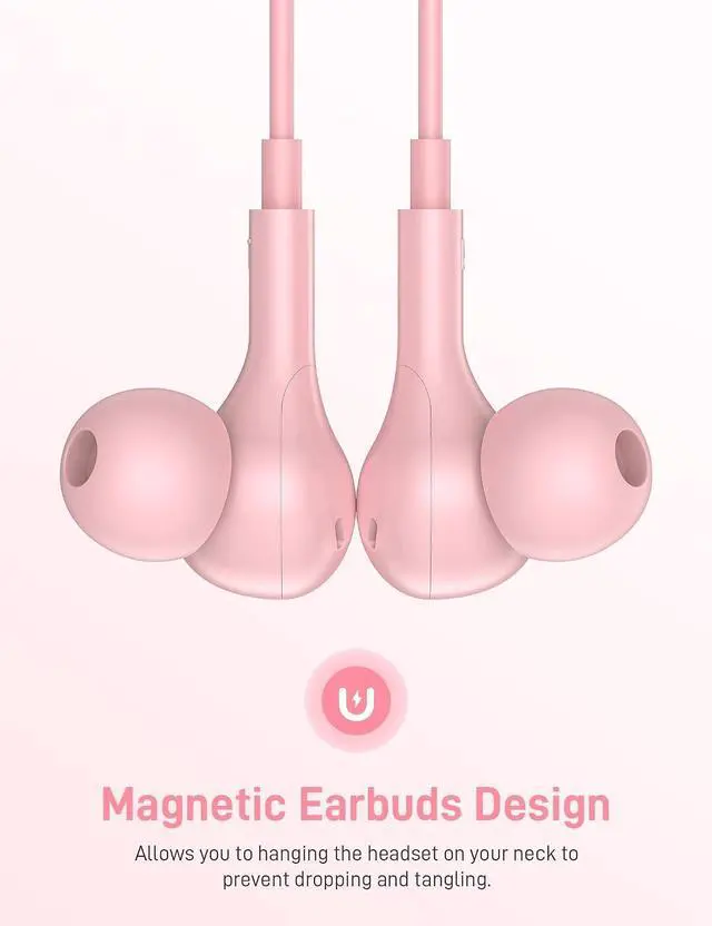 Alt view image 4 of 7 - for MFi-Certified Headphones for Lightning Wired Earbuds Magnetic Ear Buds with HiFi Bass 3 Ear Tips Mic Corded Earphones for Gym Commuting for iPhone 14 Plus 13 12 11 Pro Max Pink