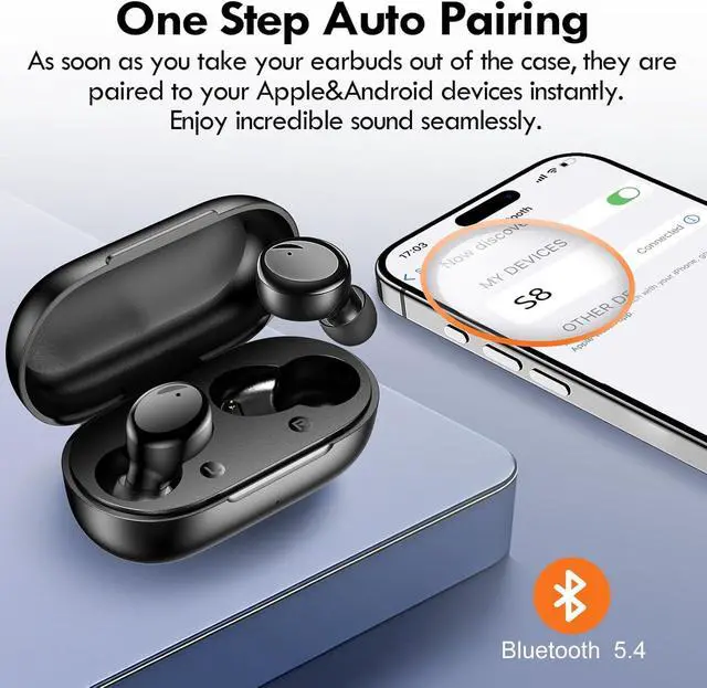 Alt view image 4 of 7 - True Wireless Bluetooth 5.4 Earbuds 48H Playtime Light Weight in Ear Headphones with Built in Mic Premium Sound with Deep Bass Clear Calls for Sports Workout Black