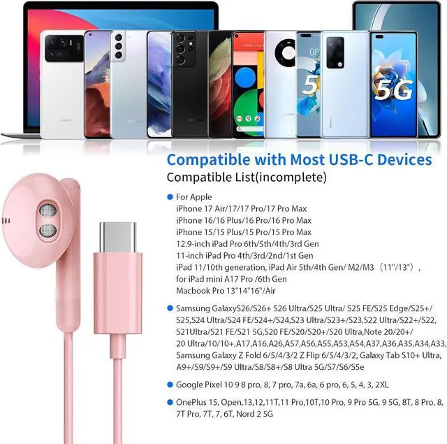 Alt view image 5 of 7 - USB C Headphones for iPhone 17 16 15 Pro Max Plus iPad Pro USB C Earphones with Microphone Volume Control USB C Wired Earbuds USB Type C Earphone for Google Pixel 8 Galaxy S26 S25 S24 S23 S22 S21 A55