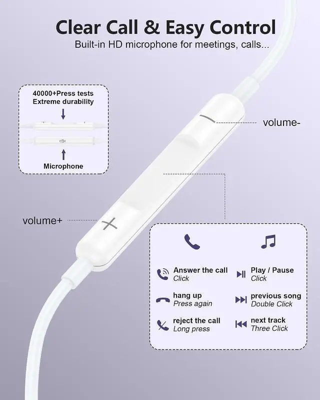 Alt view image 3 of 7 - Wired Earbuds USB C for iPhone 17/16/15 Pro Max Plus Type C Buds Headphones | USB-C Corded Ear Buds with Mic & Noise Isolation Earpods in-Ear Audifonos for 17e 16e iPad Galaxy Pixel USBC Earphones