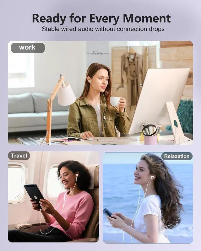 Alt view image 7 of 7 - Wired Earbuds USB C for iPhone 17/16/15 Pro Max Plus Type C Buds Headphones | USB-C Corded Ear Buds with Mic & Noise Isolation Earpods in-Ear Audifonos for 17e 16e iPad Galaxy Pixel USBC Earphones