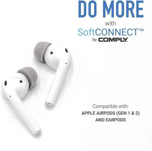 Alt view image 2 of 7 - Comply SoftCONNECT | Foam Replacement Earbud Tips for AirPods 1 & 2 Earpods Most Generic Models of Comparable Size | Gray Large
