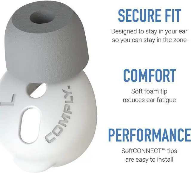 Alt view image 5 of 7 - Comply SoftCONNECT | Foam Replacement Earbud Tips for AirPods 1 & 2 Earpods Most Generic Models of Comparable Size | Gray Large