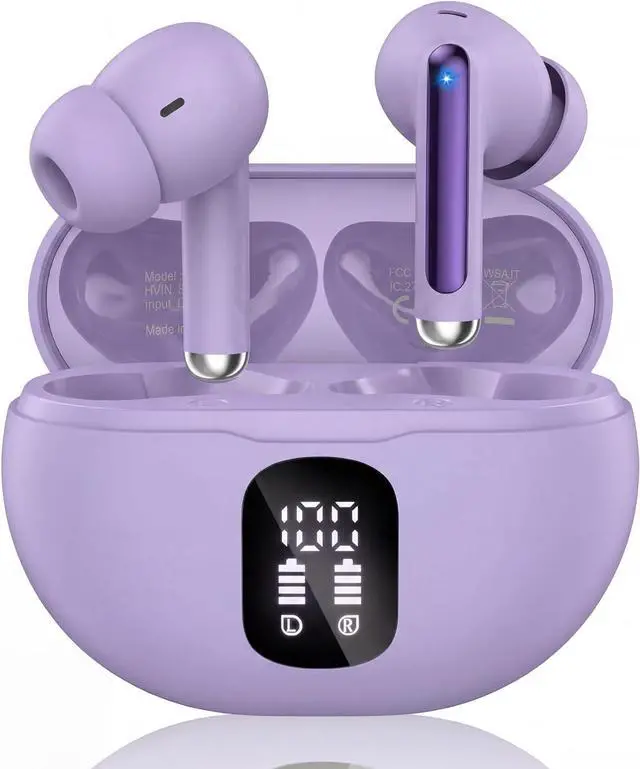 Main image of Wireless Earbuds Bluetooth 5.4 Headphones with 50H Playback Deep Bass Stereo Ear Buds Clear Calls with LED Power Display IPX7 Waterproof in-Ear Earphones with Mic for Phone/Android/iPad Purple