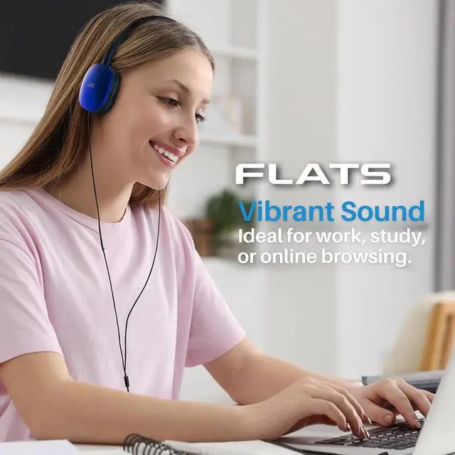 Alt view image 4 of 6 - Flats On-Ear Wired Headphones - Flat Foldable Design - 30mm Driver for Powerful Sound - Soft Ear-Pads for Comfort Steel Headband - Lightweight & Portable - PC/Laptop/Gaming - 3.5mm Slim Plug