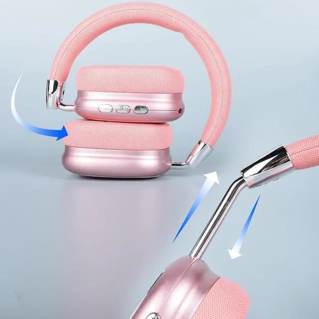 Alt view image 3 of 7 - New Wireless Headset Hifi Clear Call Comfortable Fit With Head Foldable Rotatable Stretchable. Compatible with Mobile Phones Computers MP3 and Other Devices. Wireless Headphones (Pink)