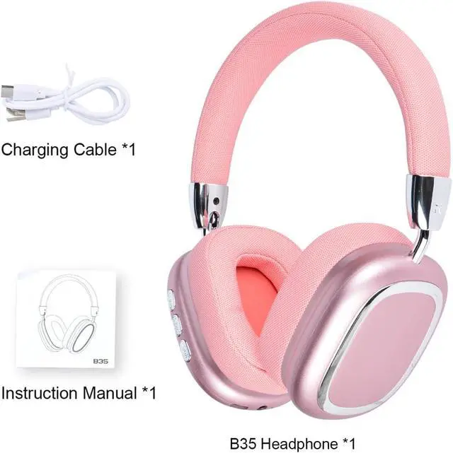 Alt view image 7 of 7 - New Wireless Headset Hifi Clear Call Comfortable Fit With Head Foldable Rotatable Stretchable. Compatible with Mobile Phones Computers MP3 and Other Devices. Wireless Headphones (Pink)