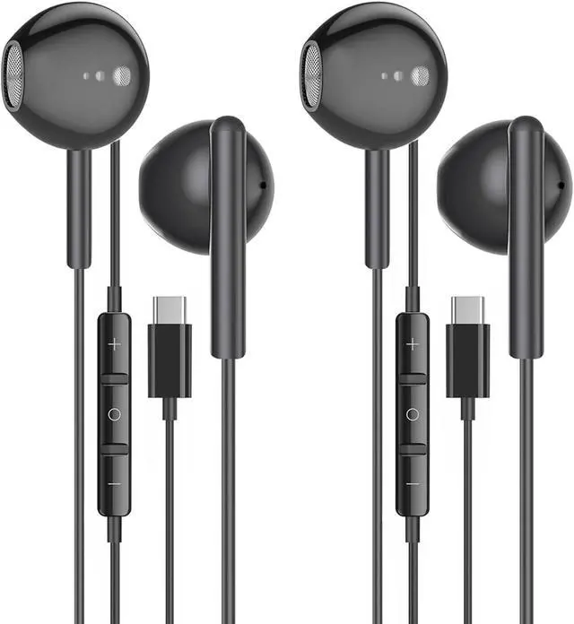 Main image of USB C Headphones for iPhone 17/16/15 Pro Maxin Ear Wired Earbuds | 2 Pack Black Earphones Type C Earpods With Microphone HiFi Stere Noise Isolating